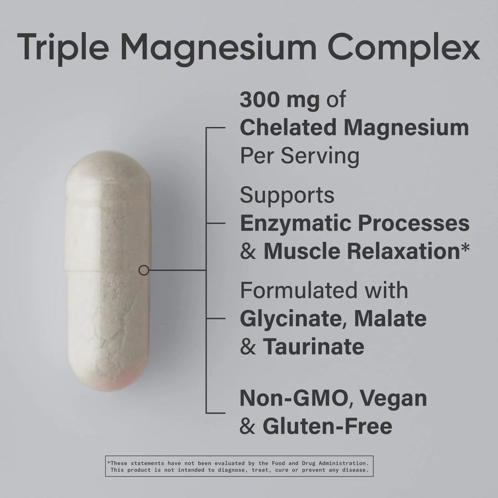 Sports Research® Chelated Triple Magnesium Complex with Glycinate, Taurinate & Malate (Chelamax®) for Enhanced Bioavailability* - 300 mg per Serving, Non-GMO, Certified Vegan, 120 Veggie Capsules - TrustMedUSA