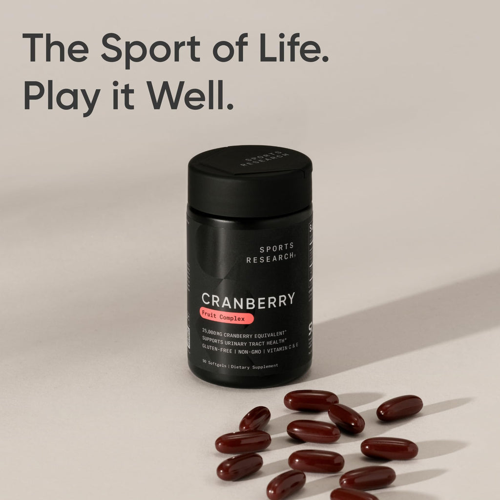 Sports Research® Cranberry Fruit Complex Supplement - Softgels for Urinary Tract Health Support - Made with Pacran®­ & Vitamins C & E - Non-GMO & Gluten Free - 90 Count - Maple Wellness Supplements