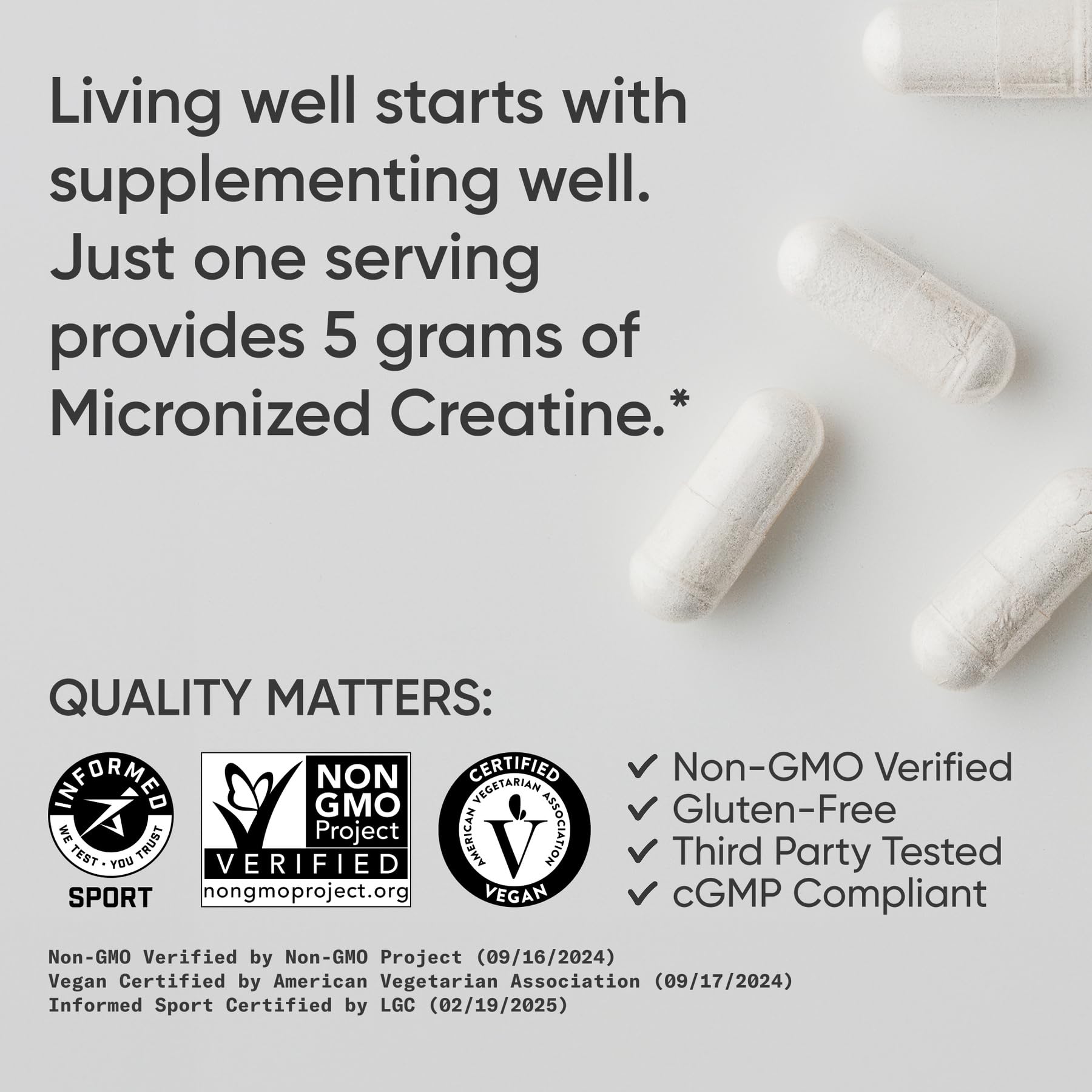 Sports Research® Creatine Monohydrate Capsules - Supports Workout Recovery, Lean Muscle gain, Performance and Strength* - Non-GMO, Vegan Certified - 5g per Servings - 30 Servings - Maple Wellness Supplements