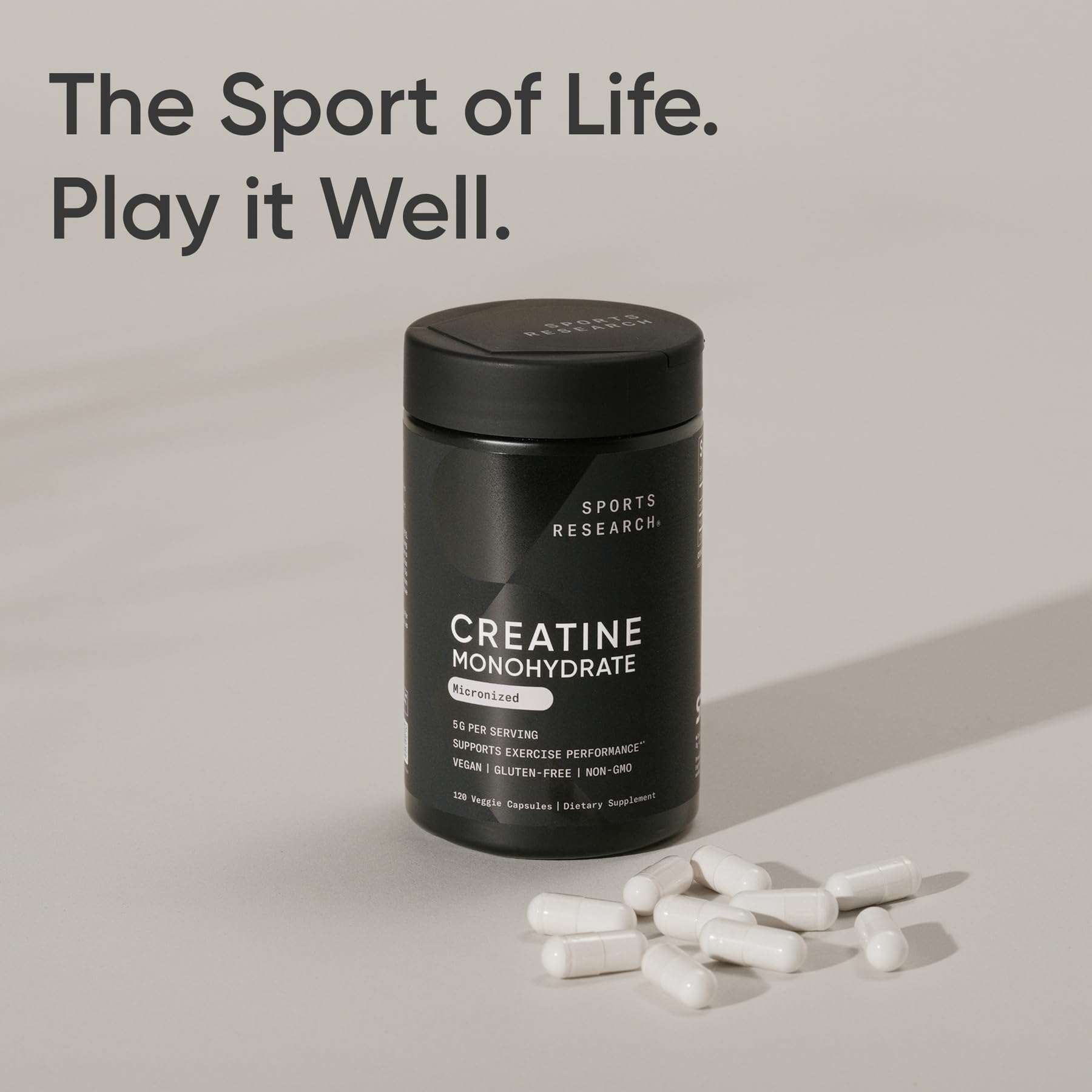 Sports Research® Creatine Monohydrate Capsules - Supports Workout Recovery, Lean Muscle gain, Performance and Strength* - Non-GMO, Vegan Certified - 5g per Servings - 30 Servings - Maple Wellness Supplements