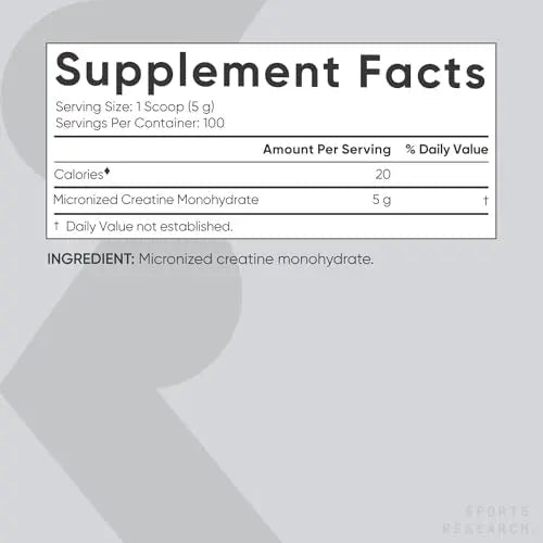 Sports Research Creatine Monohydrate - Gain Lean Muscle, Improve Performance - TrustMedUSA