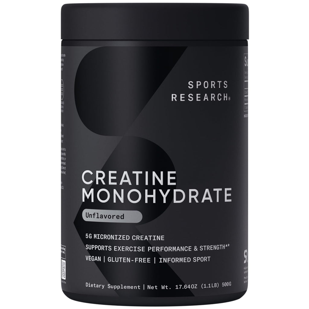 Sports Research Creatine Monohydrate - Gain Lean Muscle, Improve Performance and Strength and Support Workout Recovery* - 5 g Micronized Creatine - 17.64 oz - Maple Wellness Supplements