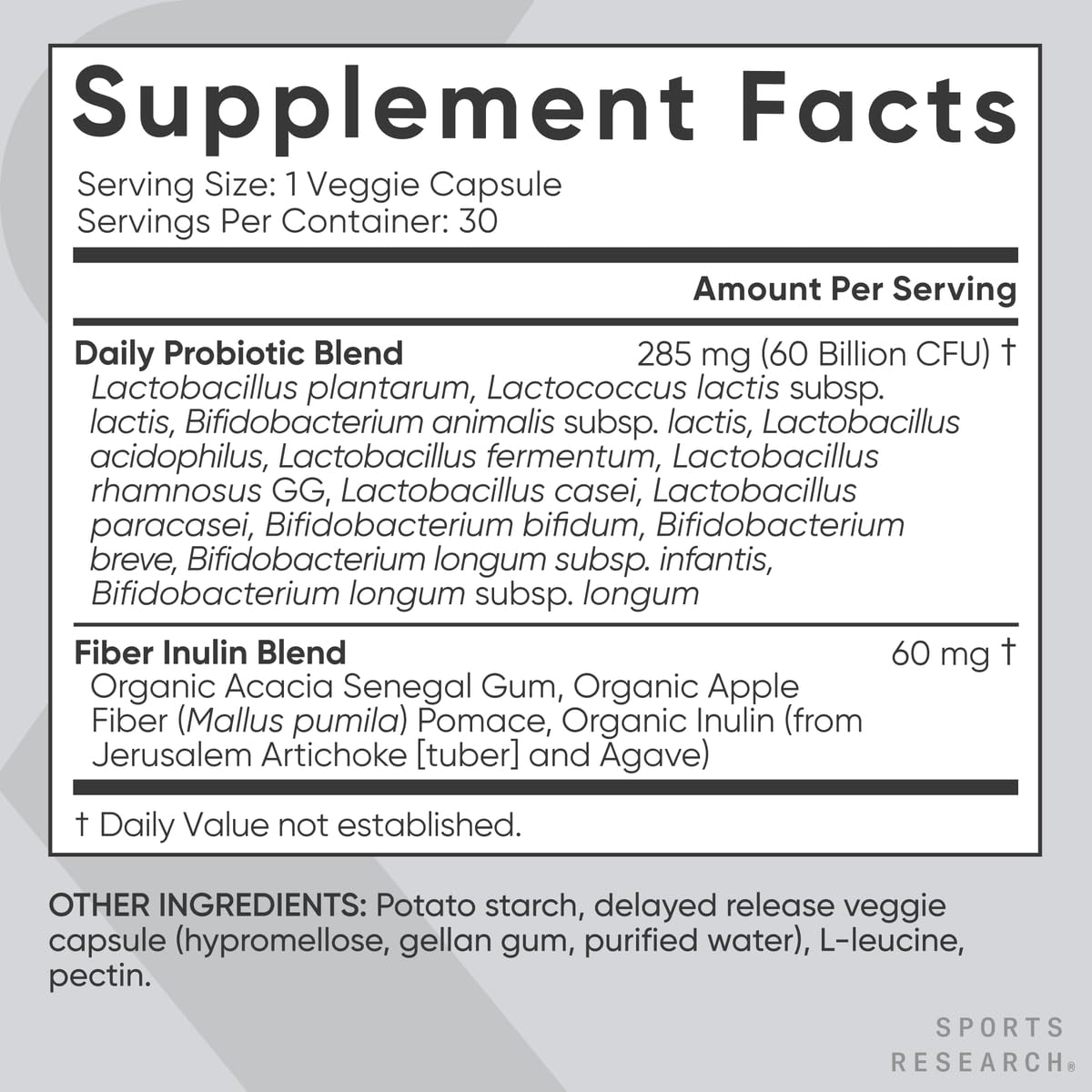 Sports Research Daily Probiotics with Prebiotics, 60 Billion CFU - Vegan Capsules for Gut Health & Digestive Support, Probiotics for Women & Men - Non-GMO Verified & Gluten Free - 30 Count - Maple Wellness Supplements