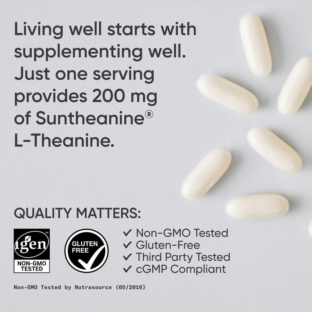 Sports Research Double Strength L-Theanine Supplement - Suntheanine Softgels for Focus, Relaxation & Alertness - Non-Drowsy Support Made with Coconut Oil, Non-GMO & Gluten Free - 200mg, 60 Count - Maple Wellness Supplements