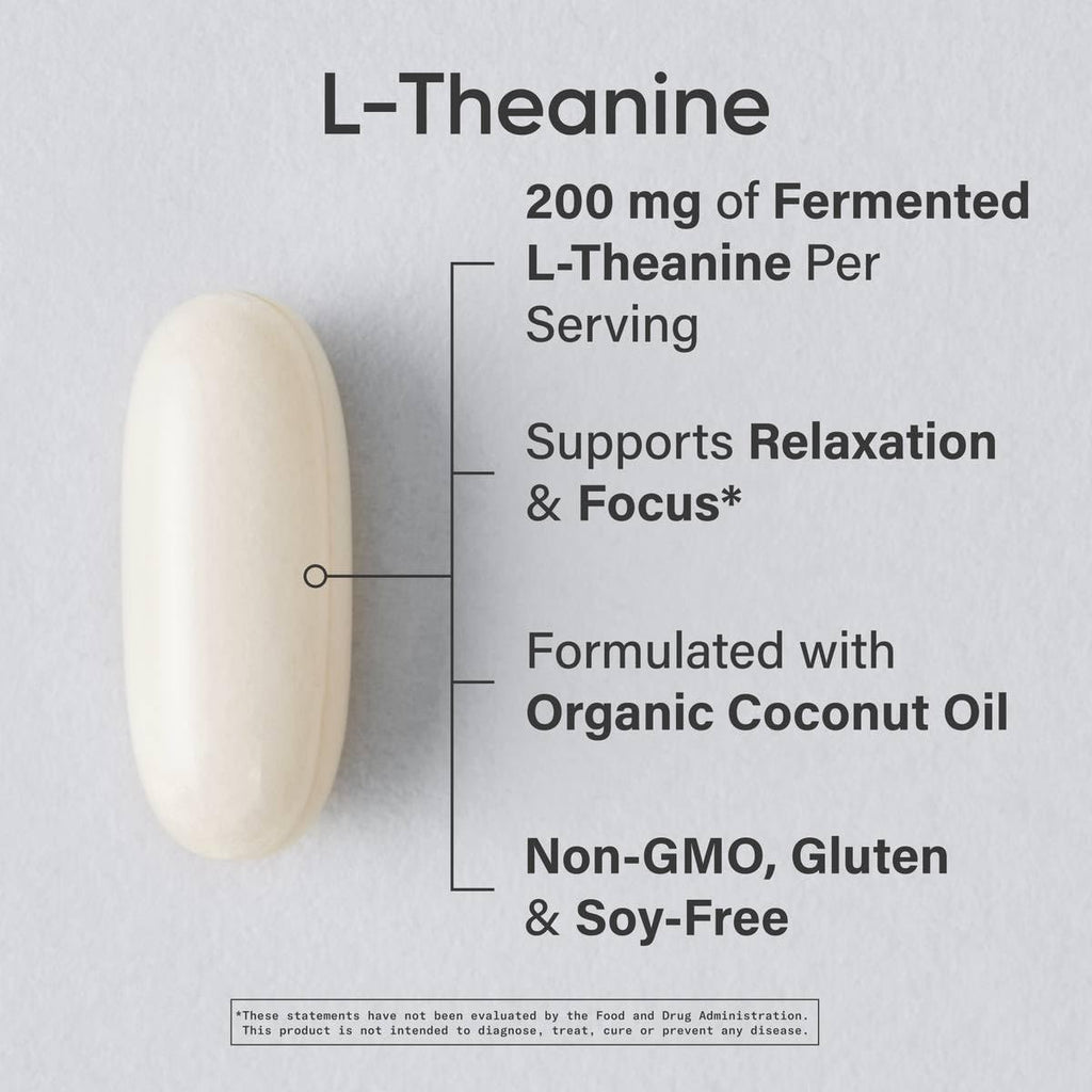Sports Research Double Strength L-Theanine Supplement - Suntheanine Softgels for Focus, Relaxation & Alertness - Non-Drowsy Support Made with Coconut Oil, Non-GMO & Gluten Free - 200mg, 60 Count - Maple Wellness Supplements