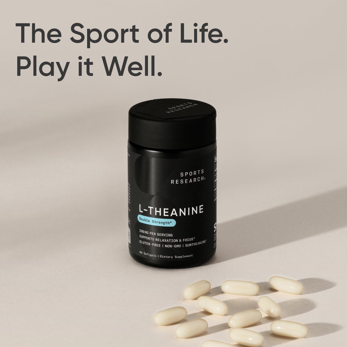 Sports Research Double Strength L-Theanine Supplement - Suntheanine Softgels for Focus, Relaxation & Alertness - Non-Drowsy Support Made with Coconut Oil, Non-GMO & Gluten Free - 200mg, 60 Count - Maple Wellness Supplements