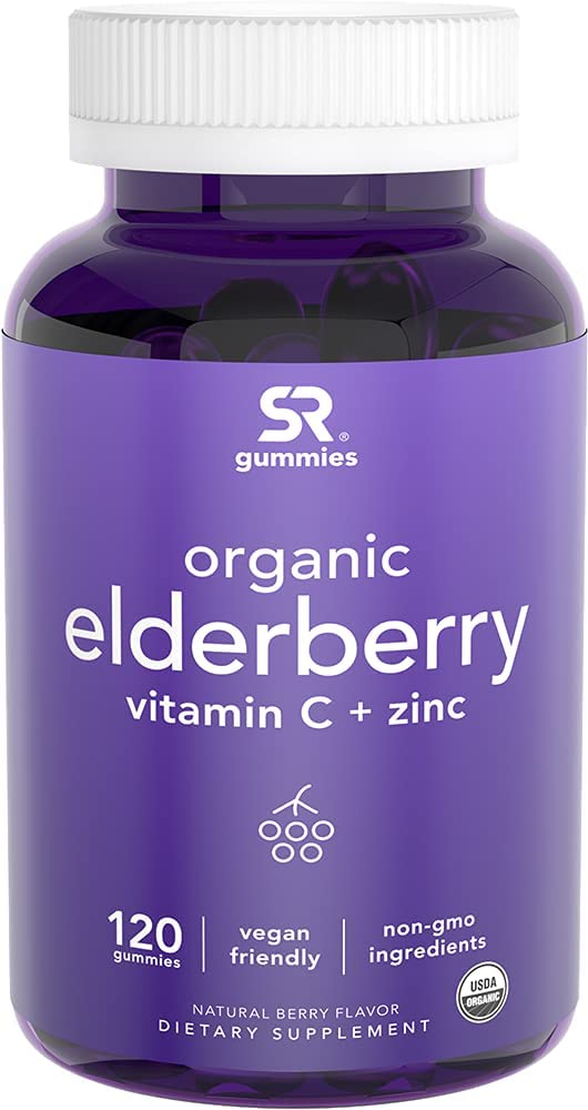 Sports Research Elderberry Gummies Concentrate with Vitamin C, Zinc & Probiotics for Immune Support & Gut Health | USDA Organic, Vegan Certified & Non-GMO Verified (120 Gummies) - Maple Wellness Supplements