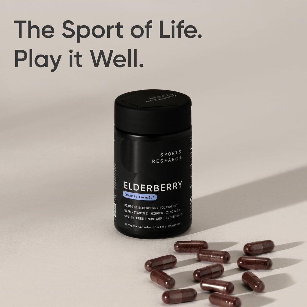 Sports Research® Elderberry Immune Support with Zinc, Ginger, Vitamin C & D3 - Vegan Friendly · Non-GMO · Gluten Free - 60 Veggie Capsules - Maple Wellness Supplements