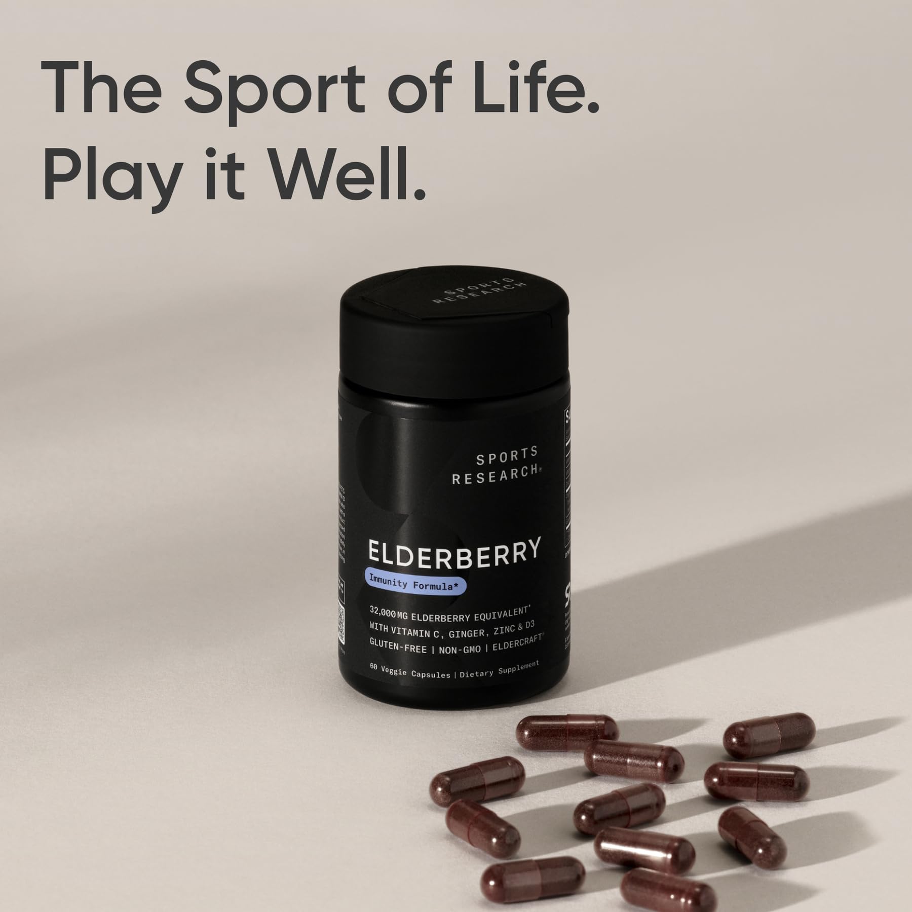 Sports Research® Elderberry Immune Support with Zinc, Ginger, Vitamin C & D3 - Vegan Friendly · Non-GMO · Gluten Free - 60 Veggie Capsules - Maple Wellness Supplements