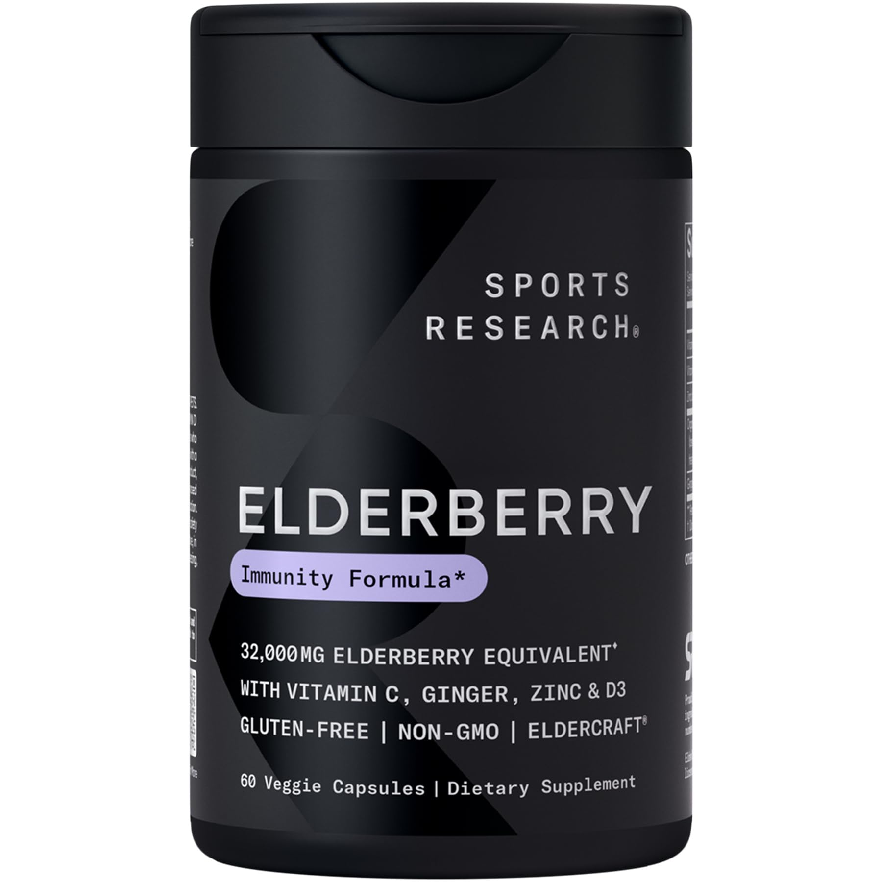 Sports Research® Elderberry Immune Support with Zinc, Ginger, Vitamin C & D3 - Vegan Friendly · Non-GMO · Gluten Free - 60 Veggie Capsules - Maple Wellness Supplements