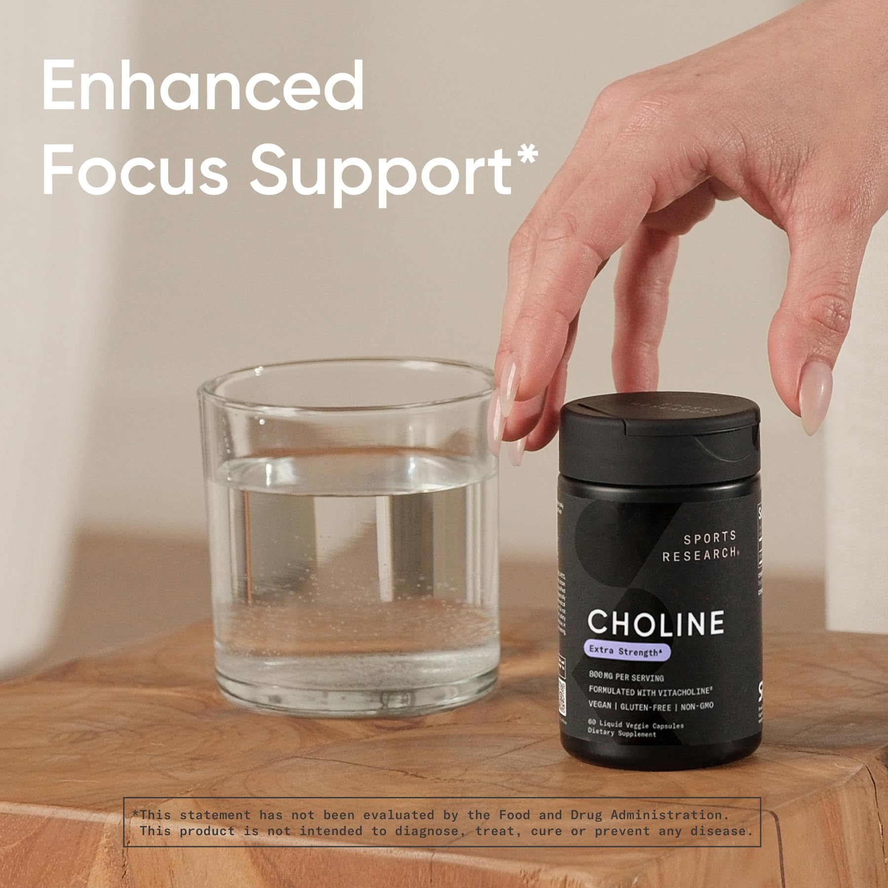 Sports Research ® Extra Strength Choline 800 mg - Essential Nutrient Featuring VitaCholine ® for Focus Support - Vegan Certified • Non-GMO • Gluten Free - 60 Liquid Capsules - Maple Wellness Supplements