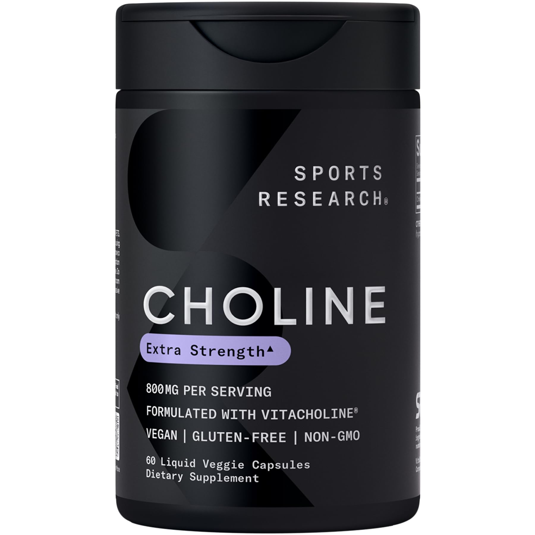 Sports Research ® Extra Strength Choline 800 mg - Essential Nutrient Featuring VitaCholine ® for Focus Support - Vegan Certified • Non-GMO • Gluten Free - 60 Liquid Capsules - Maple Wellness Supplements