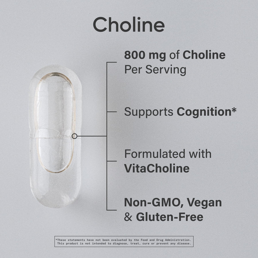Sports Research ® Extra Strength Choline 800 mg - Essential Nutrient Featuring VitaCholine ® for Focus Support - Vegan Certified • Non-GMO • Gluten Free - 60 Liquid Capsules - Maple Wellness Supplements