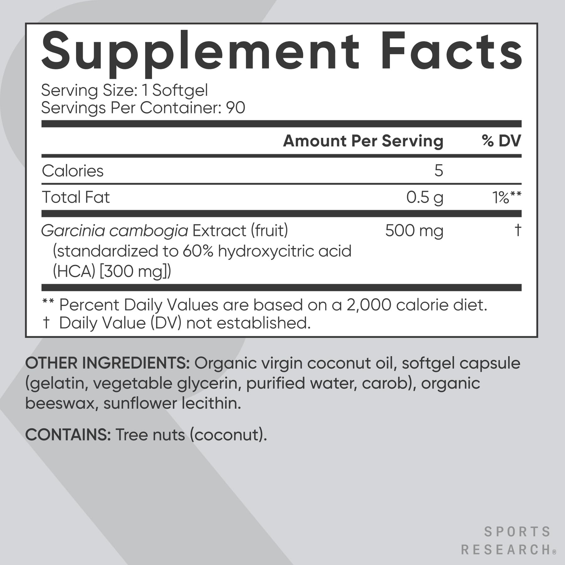 Sports Research Garcinia Cambogia Extract (60% HCA) with Extra Virgin Organic Coconut Oil | Non-GMO, Soy & Gluten Free (90 Liquid Softgels) - Maple Wellness Supplements