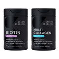 Sports Research® Healthy Hair Essentials - Biotin 10,000mcg with Organic Coconut Oil Vitamin B7 for Healthy Skin and Hair Support + Multi Collagen Pills Peptides with Hyaluronic Acid & Vitamin C - Maple Wellness Supplements