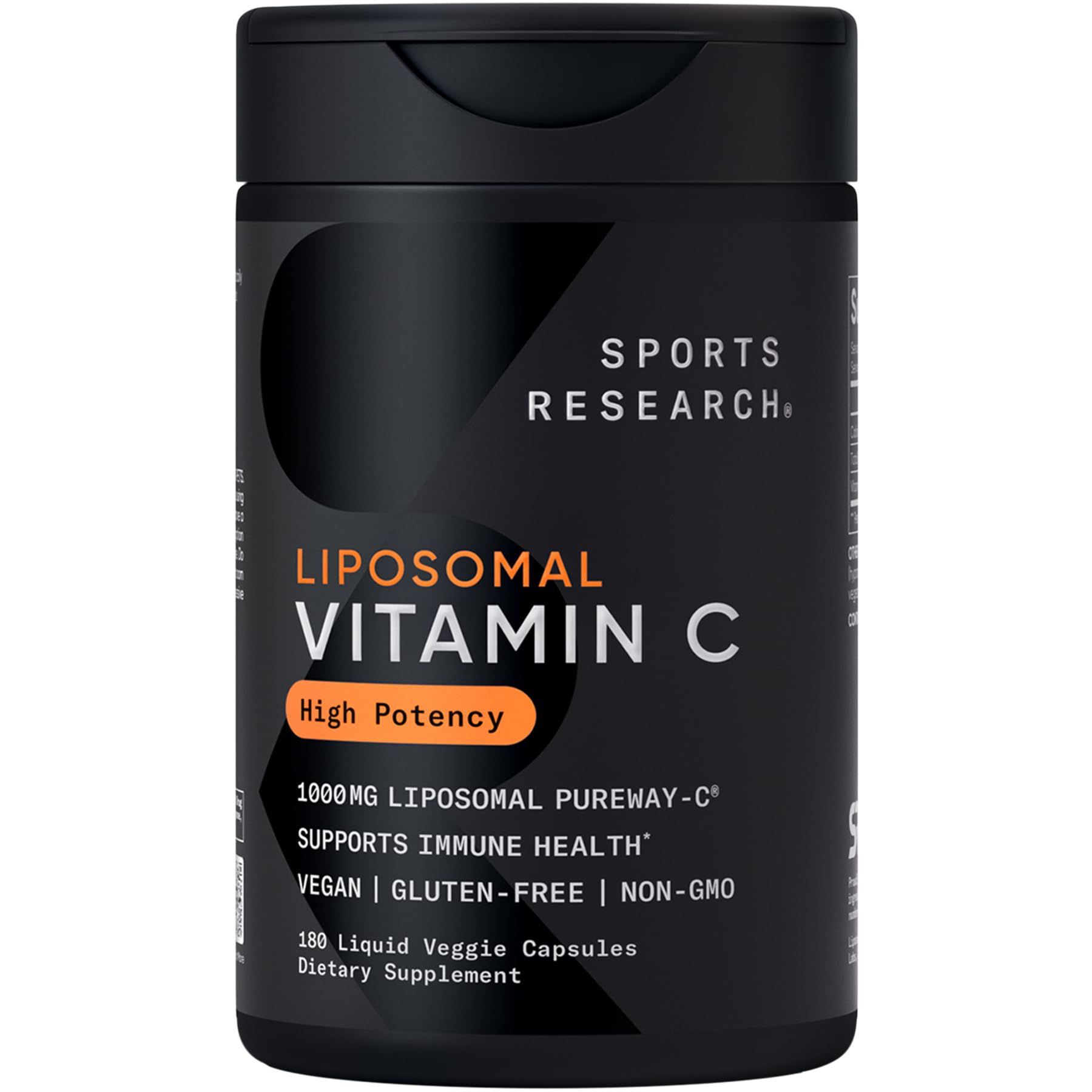 Sports Research® High Potency Liposomal Vitamin C Supplement 1000 mg – Certified Vegan, Non-GMO, Gluten Free | Antioxidant & Immune Support | Ascorbic Acid Vitamin C | 180 Liquid Veggie Capsules - Maple Wellness Supplements