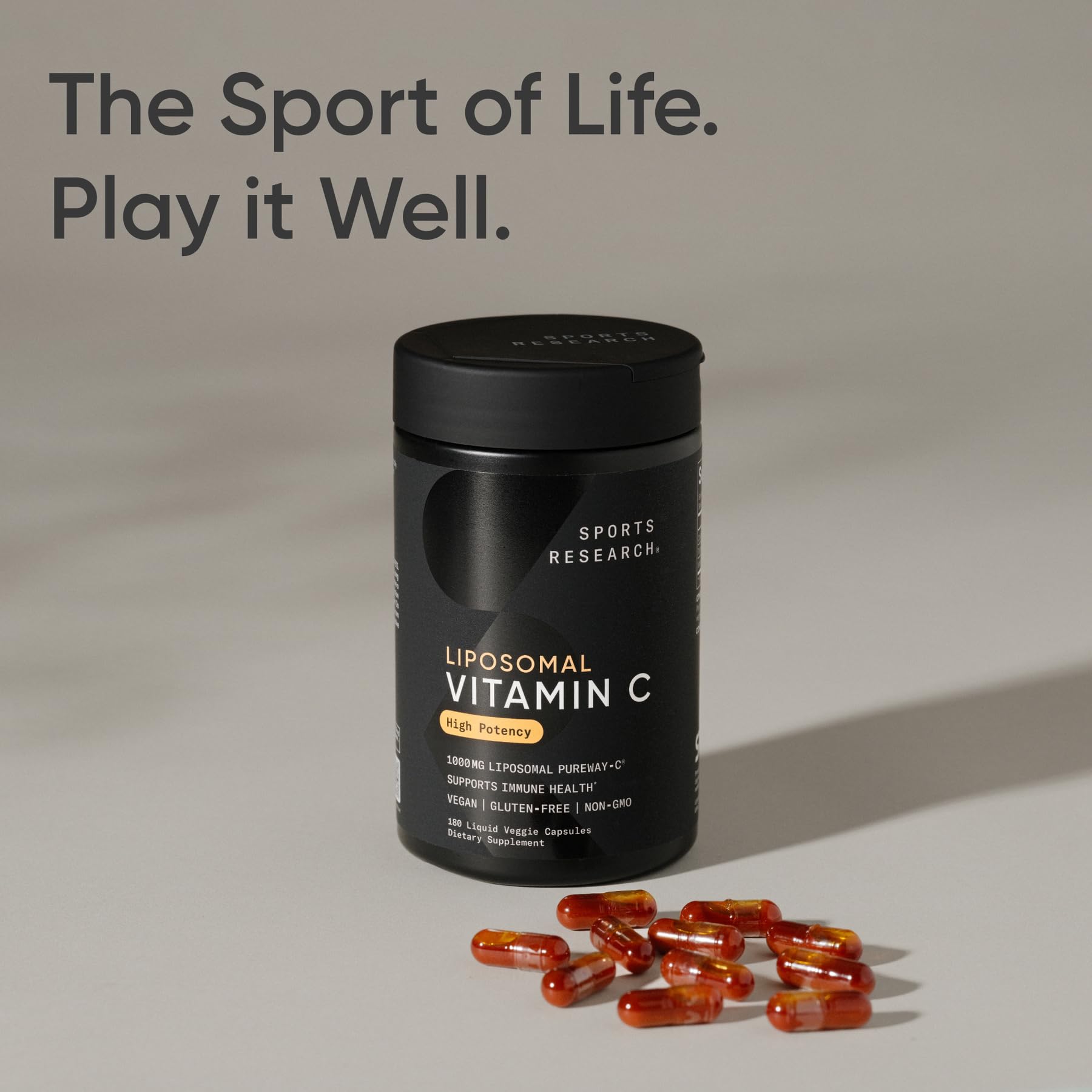 Sports Research® High Potency Liposomal Vitamin C Supplement 1000 mg – Certified Vegan, Non-GMO, Gluten Free | Antioxidant & Immune Support | Ascorbic Acid Vitamin C | 180 Liquid Veggie Capsules - Maple Wellness Supplements