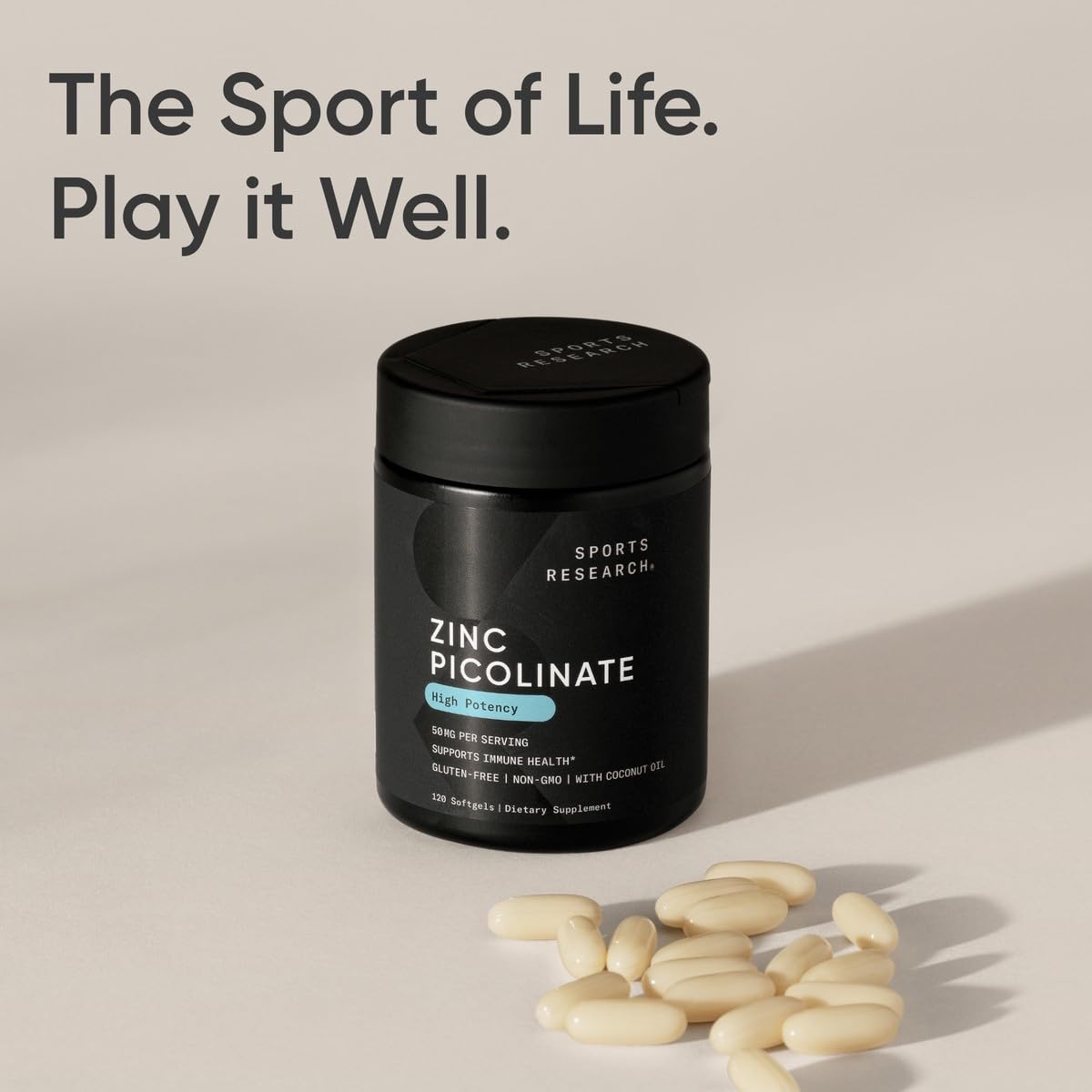 Sports Research High Potency Zinc Picolinate 50mg with Organic Coconut Oil | Highly Absorbable Zinc Supplement for Healthy Immune & Enzyme Function - Non-GMO Tested & Gluten-Free (120 Liquid Softgels) - Maple Wellness Supplements
