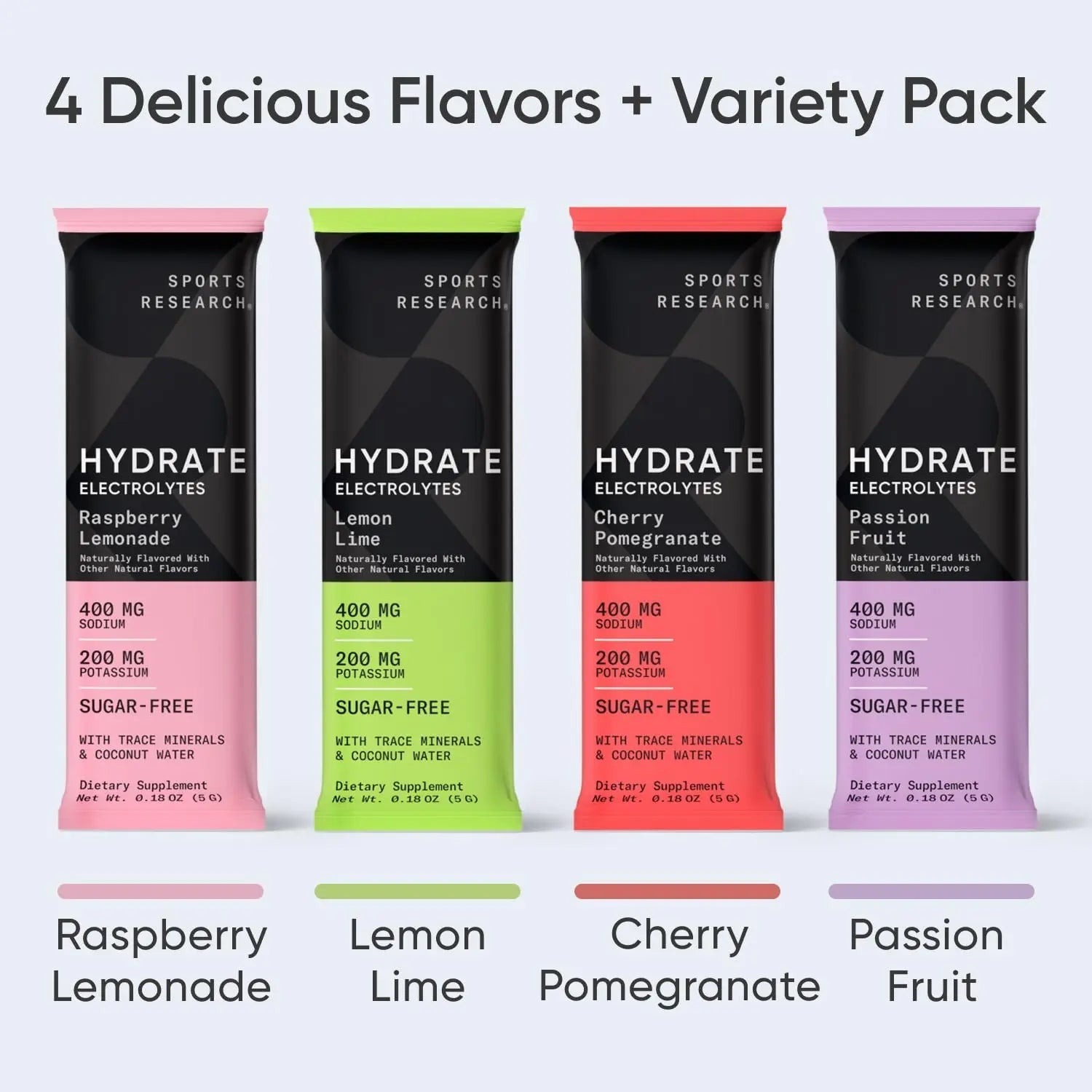 Sports Research Hydrate Electrolytes Powder Packets - Sugar-Free & Naturally Flavored - TrustMedUSA