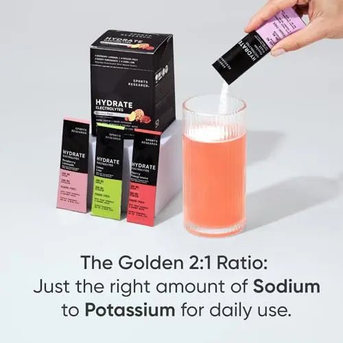 Sports Research Hydrate Electrolytes Powder Packets - Sugar-Free & Naturally Flavored - TrustMedUSA