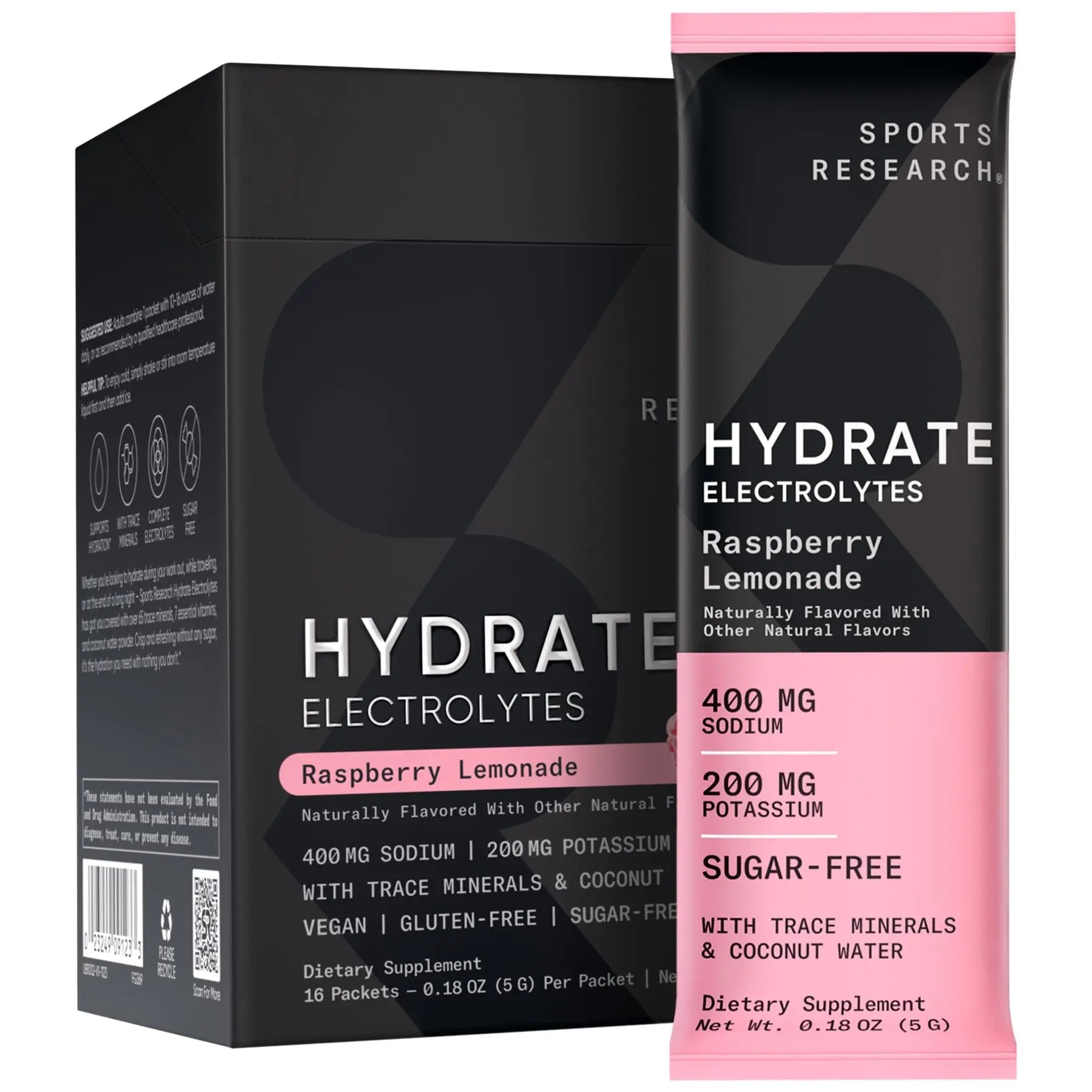 Sports Research Hydrate Electrolytes Powder Packets - Sugar-Free & Naturally Flavored - TrustMedUSA
