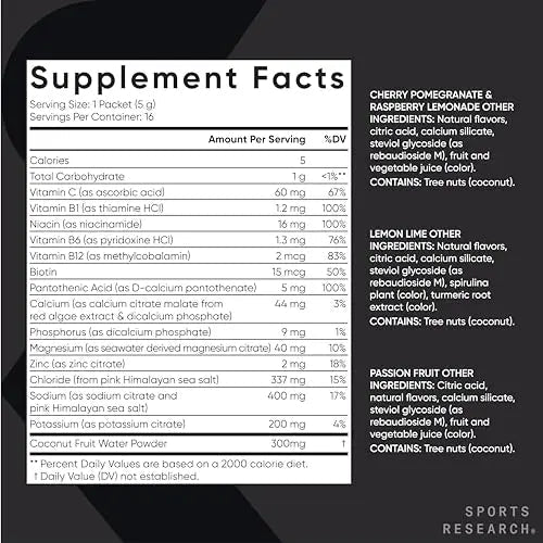 Sports Research Hydrate Electrolytes Powder Packets - Sugar-Free & Naturally Flavored - TrustMedUSA