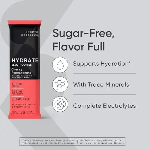 Sports Research Hydrate Electrolytes Powder Packets - Sugar-Free & Naturally Flavored - TrustMedUSA