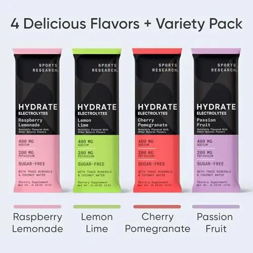 Sports Research Hydrate Electrolytes Powder Packets - Sugar-Free & Naturally Flavored - TrustMedUSA