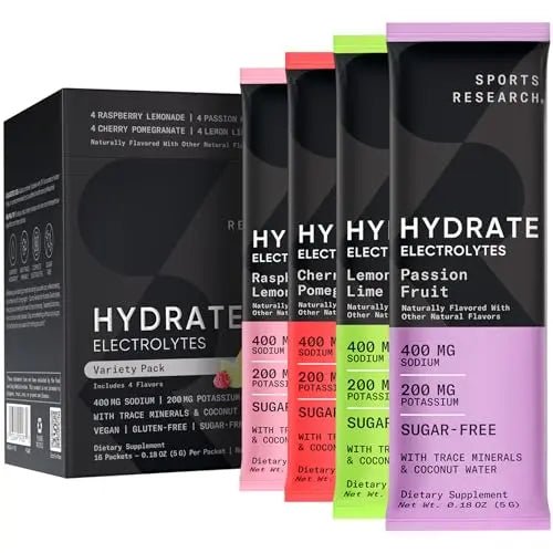 Sports Research Hydrate Electrolytes Powder Packets - Sugar-Free & Naturally Flavored - TrustMedUSA