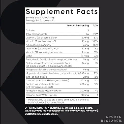 Sports Research Hydrate Electrolytes Powder Packets - Sugar-Free & Naturally Flavored - TrustMedUSA