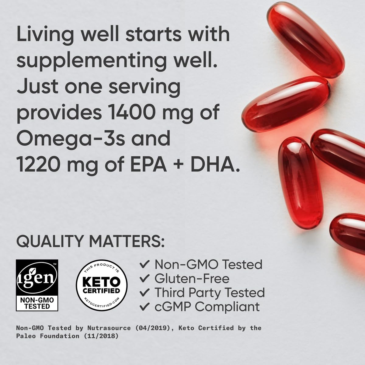 Sports Research Keto Omega Fish Oil with Wild Sockeye Salmon, Antarctic Krill Oil, Astaxanthin & Coconut MCT Oil - 1200mg of EPA & DHA per Serving | Keto Certified & Non-GMO Verified (120 Softgels) - Maple Wellness Supplements