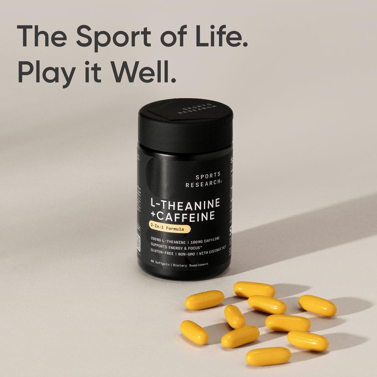 Sports Research L-Theanine Supplement with Caffeine & Coconut MCT Oil - Focused Energy, Alertness & Relaxation Without Drowsiness - 200mg L Theanine, 100mg Organic Caffeine - 60 Liquid Softgels - Maple Wellness Supplements