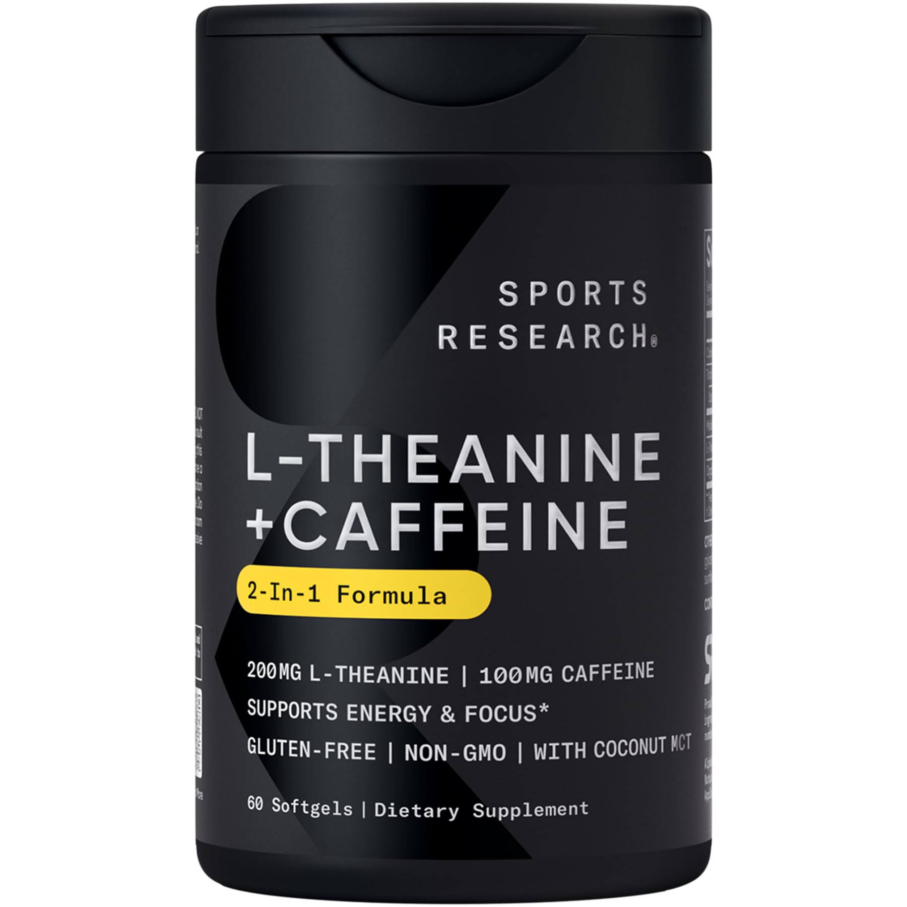 Sports Research L-Theanine Supplement with Caffeine & Coconut MCT Oil - Focused Energy, Alertness & Relaxation Without Drowsiness - 200mg L Theanine, 100mg Organic Caffeine - 60 Liquid Softgels - Maple Wellness Supplements