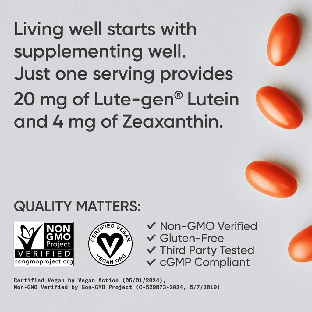 Sports Research® Lutein and Zeaxanthin Capsules - Eye Health Support Supplement Made with Lute-Gen® and Organic Coconut Oil - Vegan Friendly & Non-GMO Verified - 120 Veggie Softgels - Maple Wellness Supplements