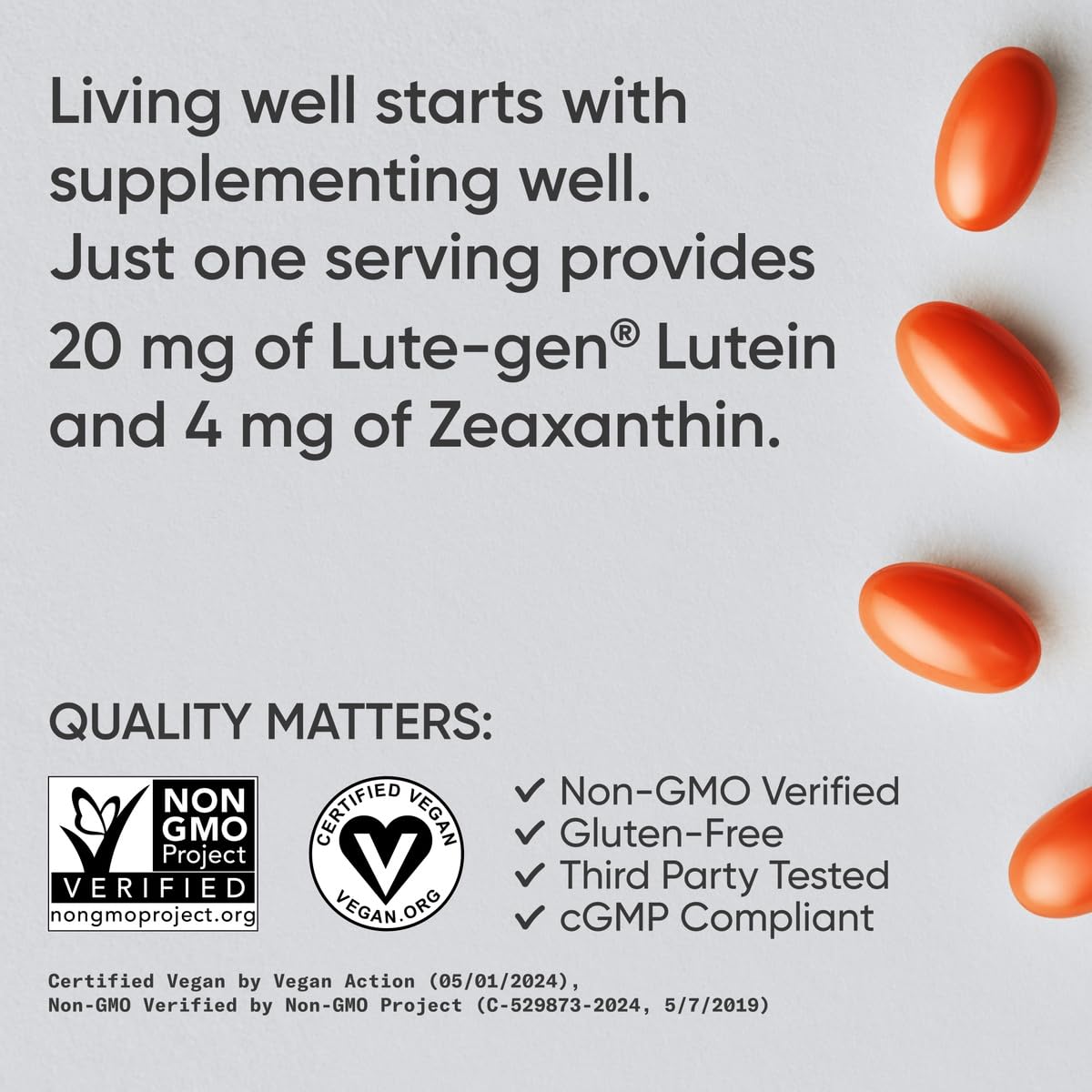 Sports Research® Lutein and Zeaxanthin Capsules - Eye Health Support Supplement Made with Lute-Gen® and Organic Coconut Oil - Vegan Friendly & Non-GMO Verified - 120 Veggie Softgels - Maple Wellness Supplements