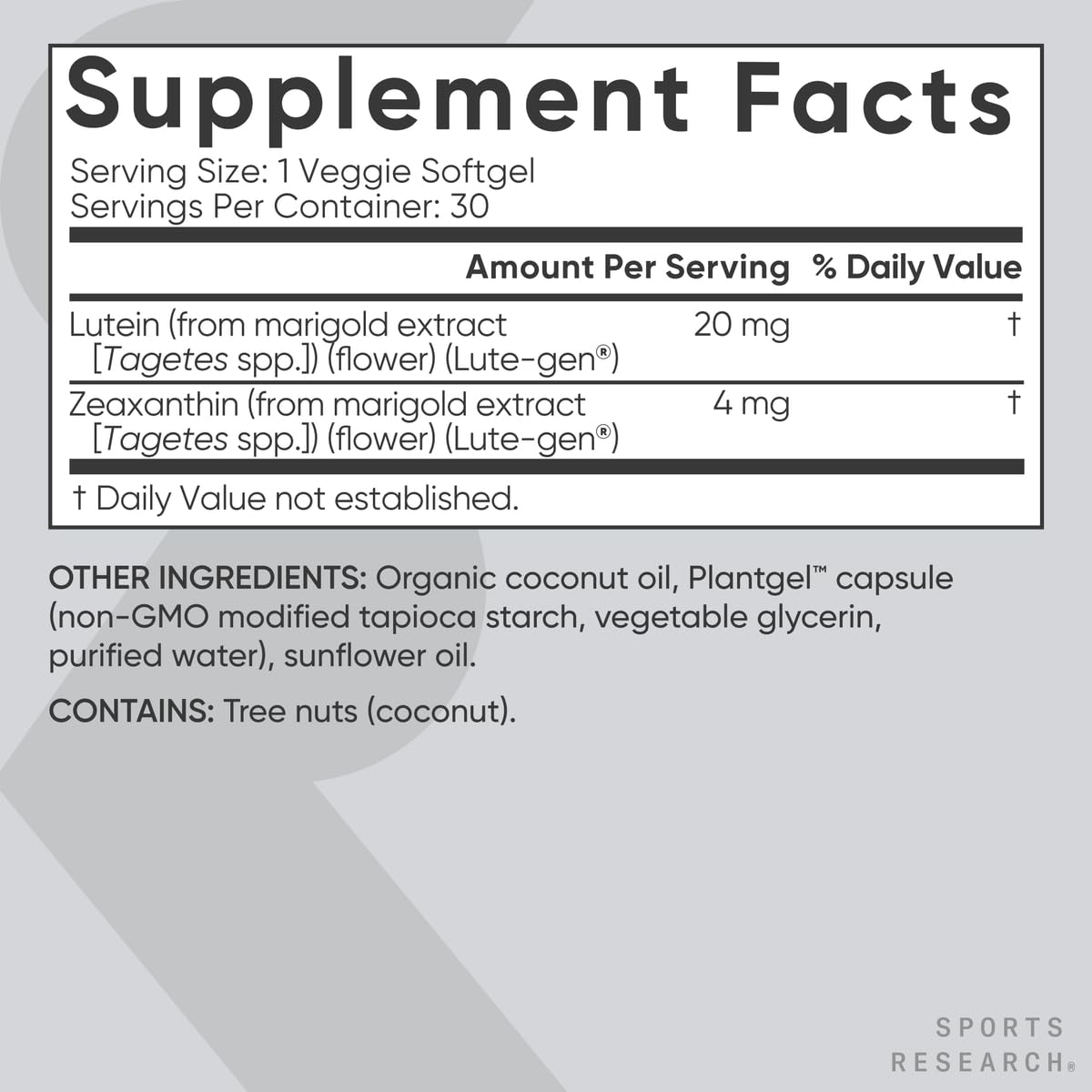 Sports Research® Lutein and Zeaxanthin Capsules - Eye Health Support Supplement Made with Lute-Gen® and Organic Coconut Oil - Vegan Friendly & Non-GMO Verified - 30 Veggie Softgels - Maple Wellness Supplements