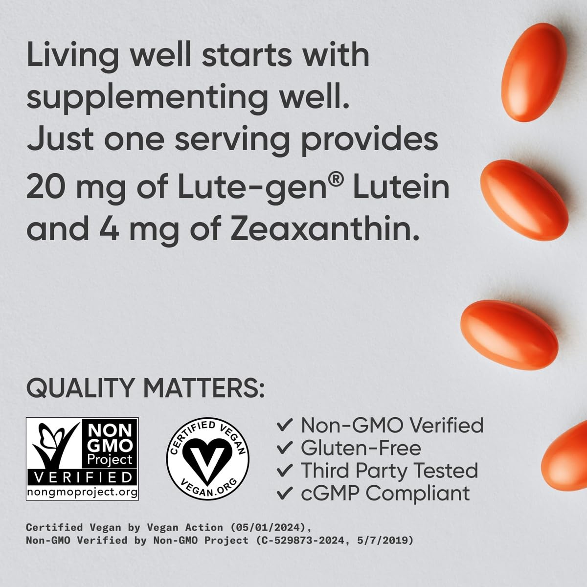 Sports Research® Lutein and Zeaxanthin Capsules - Eye Health Support Supplement Made with Lute-Gen® and Organic Coconut Oil - Vegan Friendly & Non-GMO Verified - 30 Veggie Softgels - Maple Wellness Supplements