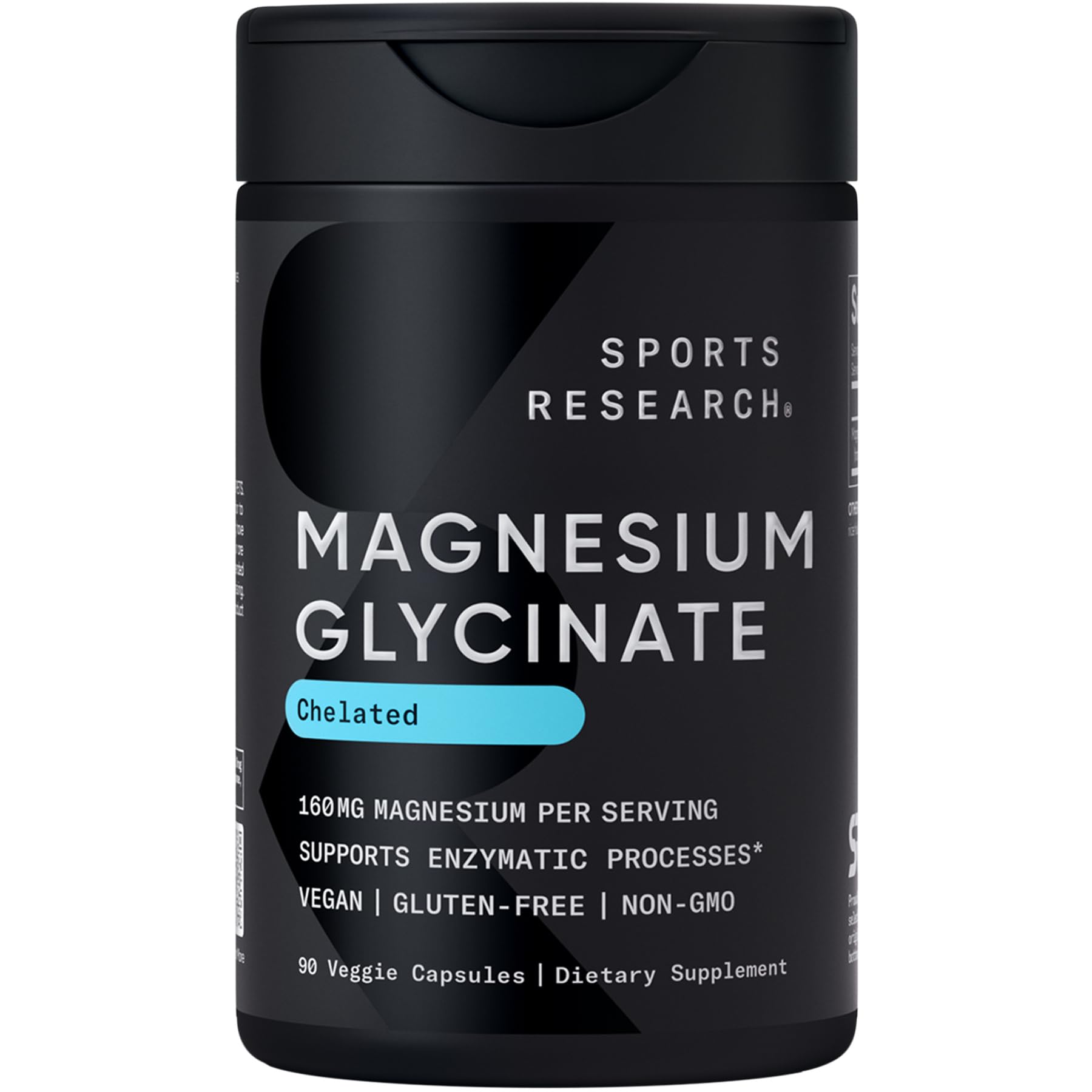 Sports Research® Magnesium Glycinate - Supports Restful Sleep & Enzymatic Processes - 160 mg Chelated Magnesium - Vegan Capsule - 90 Count - TrustMedUSA