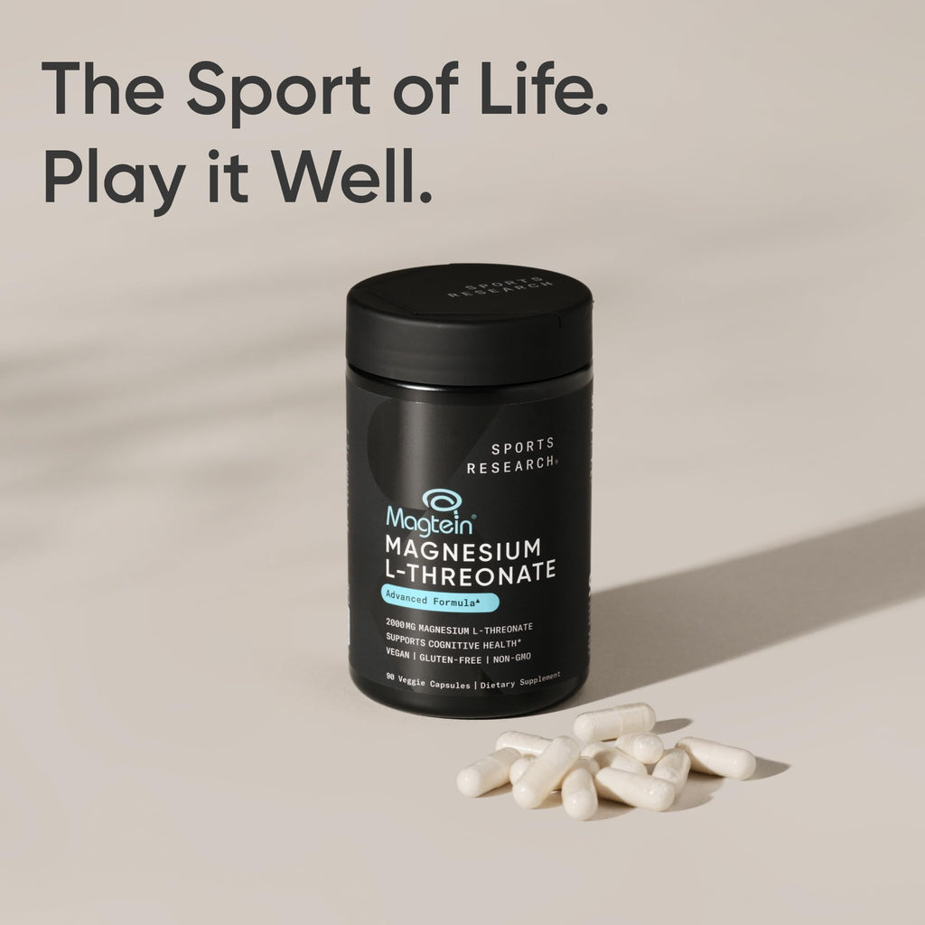 Sports Research® Magnesium L-Threonate Capsules 2000mg - High-Absorption Magtein® for Enhanced Brain Health, Memory, Focus & Restful Sleep Support - Vegan · Non-GMO · Gluten Free - 90 Count - Maple Wellness Supplements