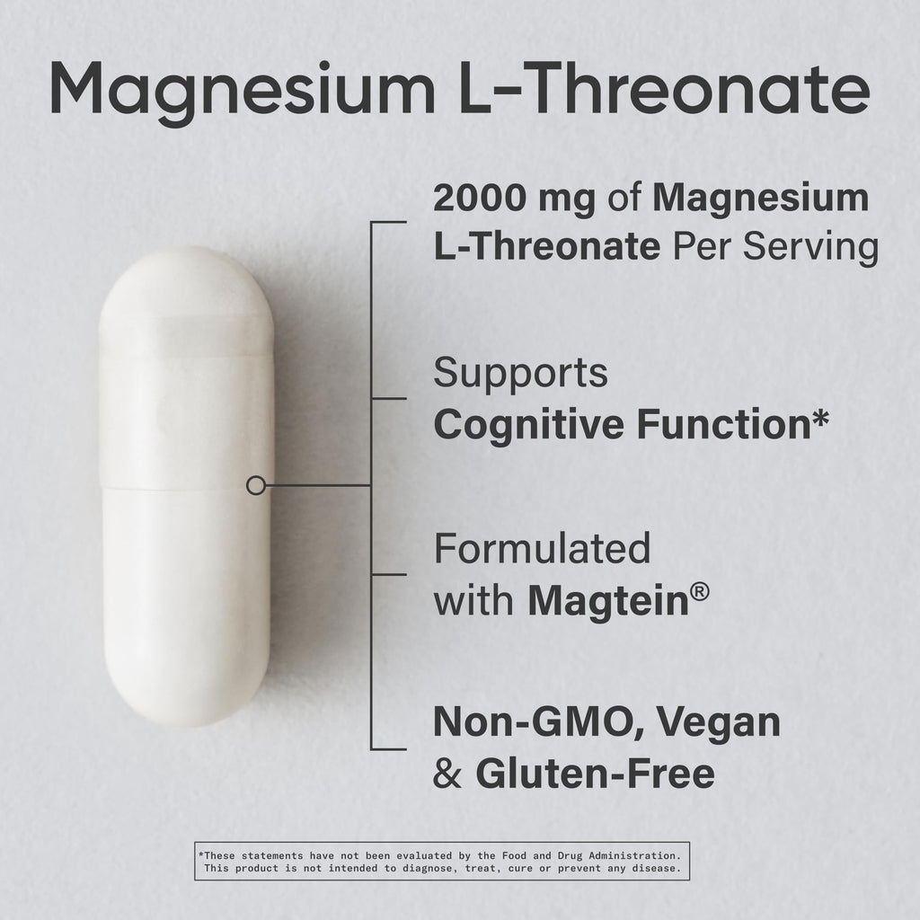 Sports Research® Magnesium L-Threonate Capsules 2000mg - High-Absorption Magtein® for Enhanced Brain Health, Memory, Focus & Restful Sleep Support - Vegan · Non-GMO · Gluten Free - 90 Count - Maple Wellness Supplements