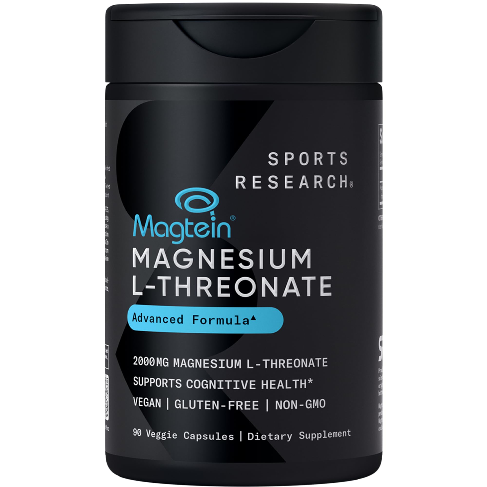 Sports Research® Magnesium L-Threonate Capsules 2000mg - High-Absorption Magtein® for Enhanced Brain Health, Memory, Focus & Restful Sleep Support - Vegan · Non-GMO · Gluten Free - 90 Count - Maple Wellness Supplements