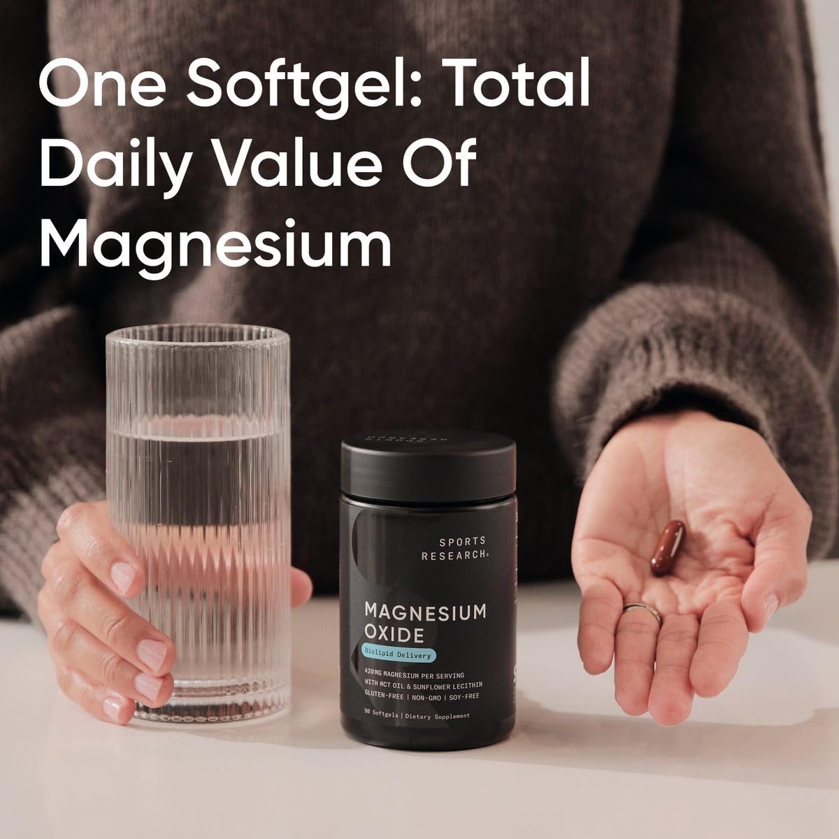 Sports Research® Magnesium Oxide 420mg with Coconut MCT Oil - Magnesium Supplement for Muscle, Nerve, and Bone Support* - Gluten-Free, Non-GMO - 90 Softgels - Maple Wellness Supplements