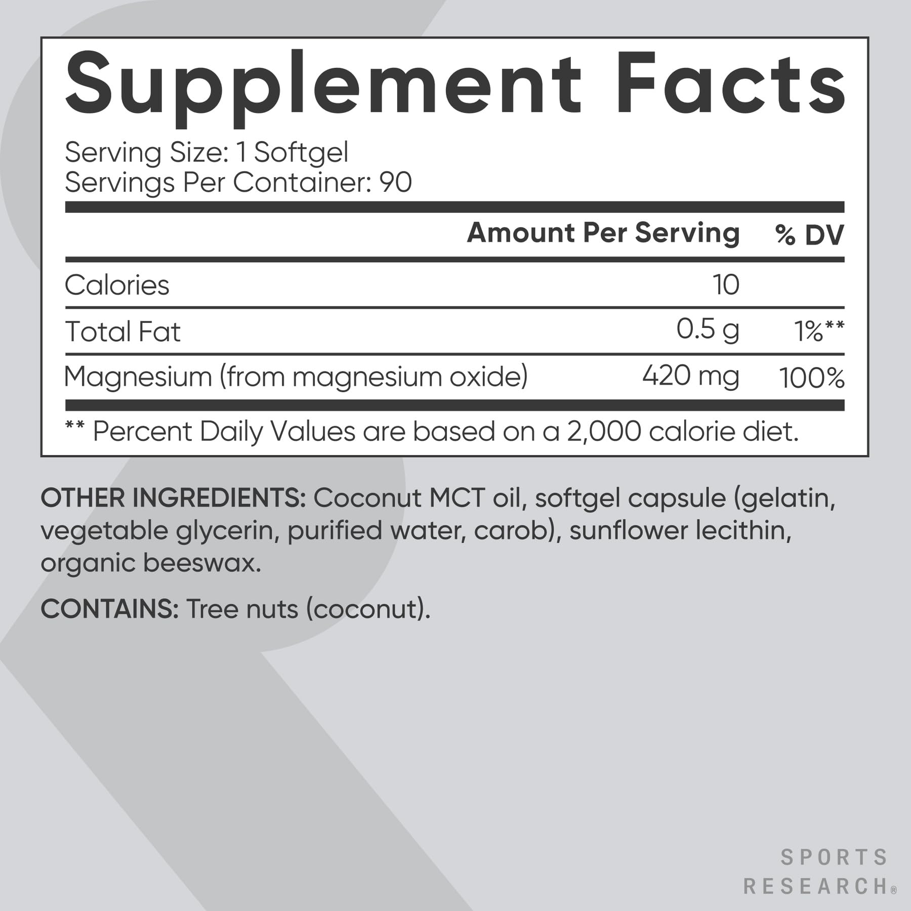 Sports Research® Magnesium Oxide 420mg with Coconut MCT Oil - Magnesium Supplement for Muscle, Nerve, and Bone Support* - Gluten-Free, Non-GMO - 90 Softgels - Maple Wellness Supplements