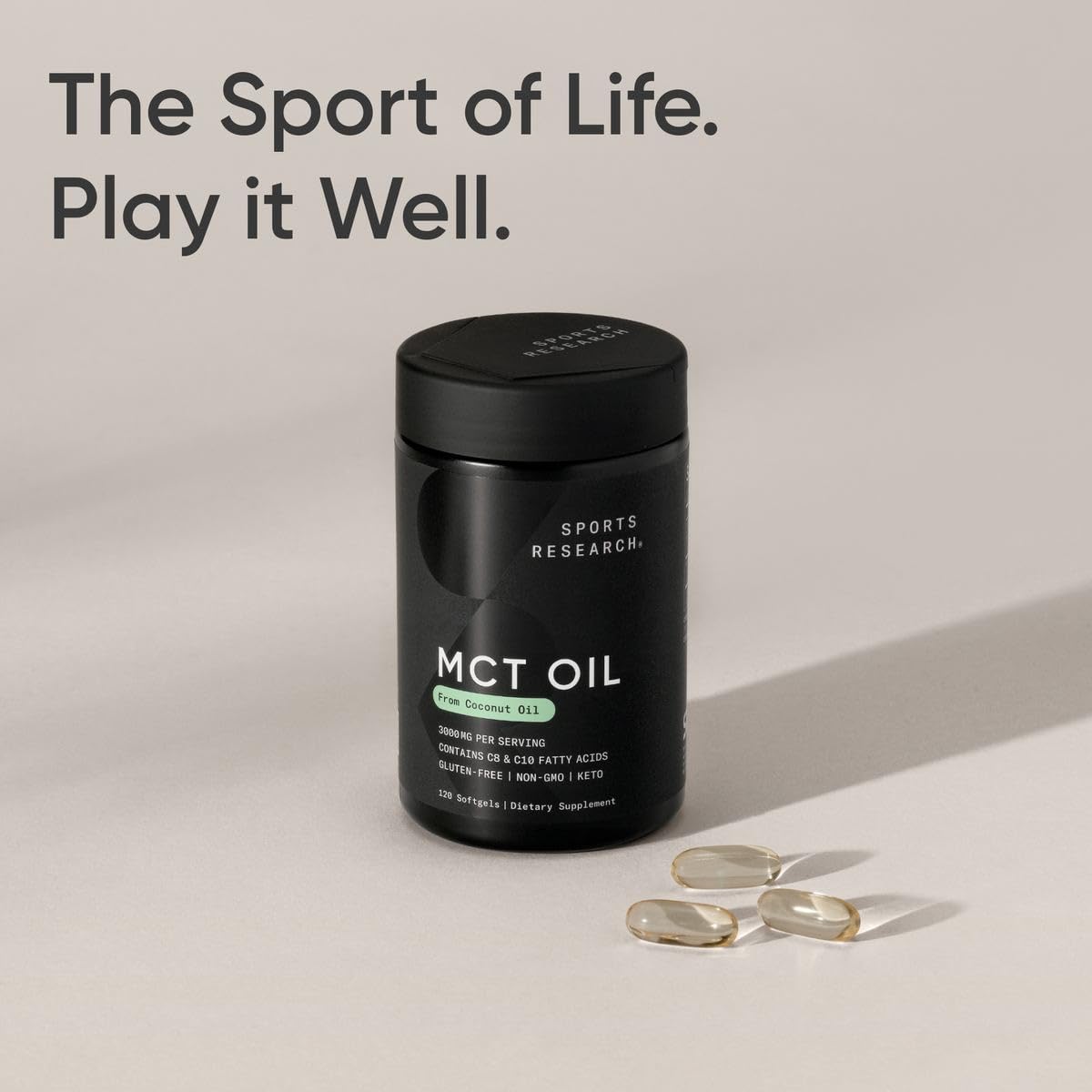 Sports Research MCT Oil Capsules derived from Coconut Oil | Keto Fuel for The Brain & Body | High Potency 3000 mg | Derived from Non-GMO Coconuts (120 Softgels) - Maple Wellness Supplements