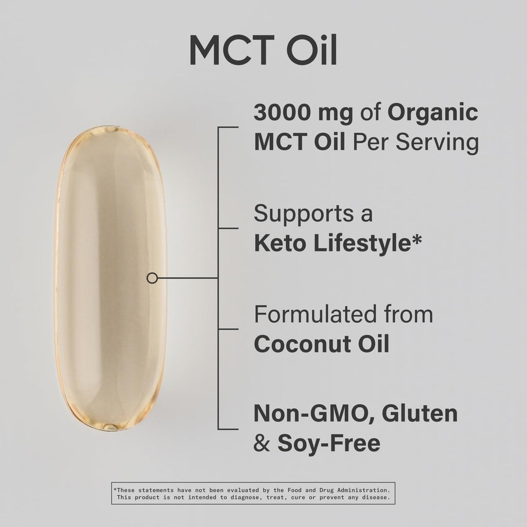 Sports Research MCT Oil Capsules derived from Coconut Oil | Keto Fuel for The Brain & Body | High Potency 3000 mg | Derived from Non-GMO Coconuts (120 Softgels) - Maple Wellness Supplements
