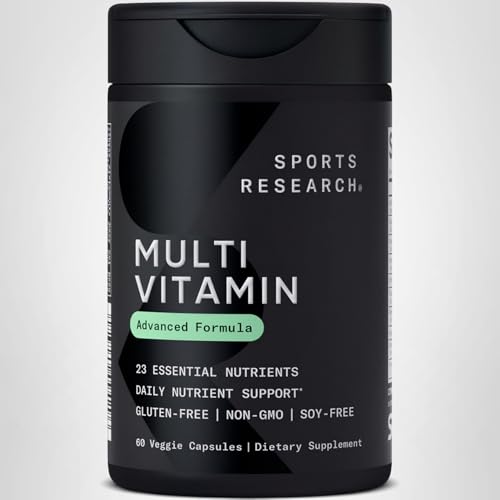 Sports Research® Multivitamin – Advanced Formula - 23 Essential Vitamins & Minerals with CoQ10 & Iodine - Daily Nutrient Support*- Non-GMO Tested & Gluten-Free -60 Veggie Capsules - TrustMedUSA