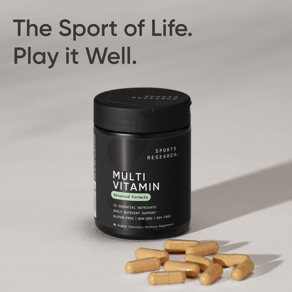 Sports Research® Multivitamin – Advanced Formula - 23 Essential Vitamins & Minerals with CoQ10 & Iodine - Daily Nutrient Support*- Non-GMO Tested & Gluten-Free -60 Veggie Capsules - TrustMedUSA