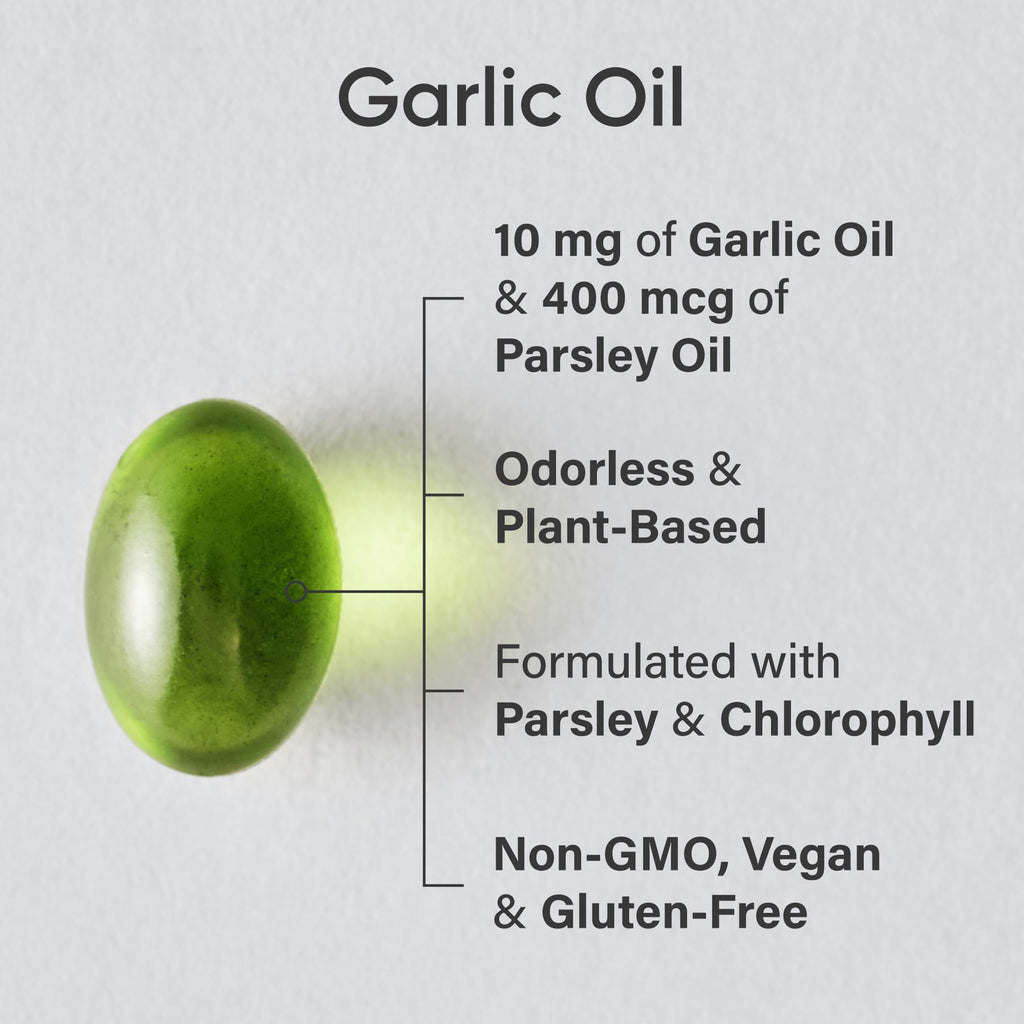 Sports Research® Odorless Garlic Oil Pills with Parsley & Chlorophyll - Vegan Certified · Non-GMO · Gluten Free - 150 Plantgel Capsules - Maple Wellness Supplements