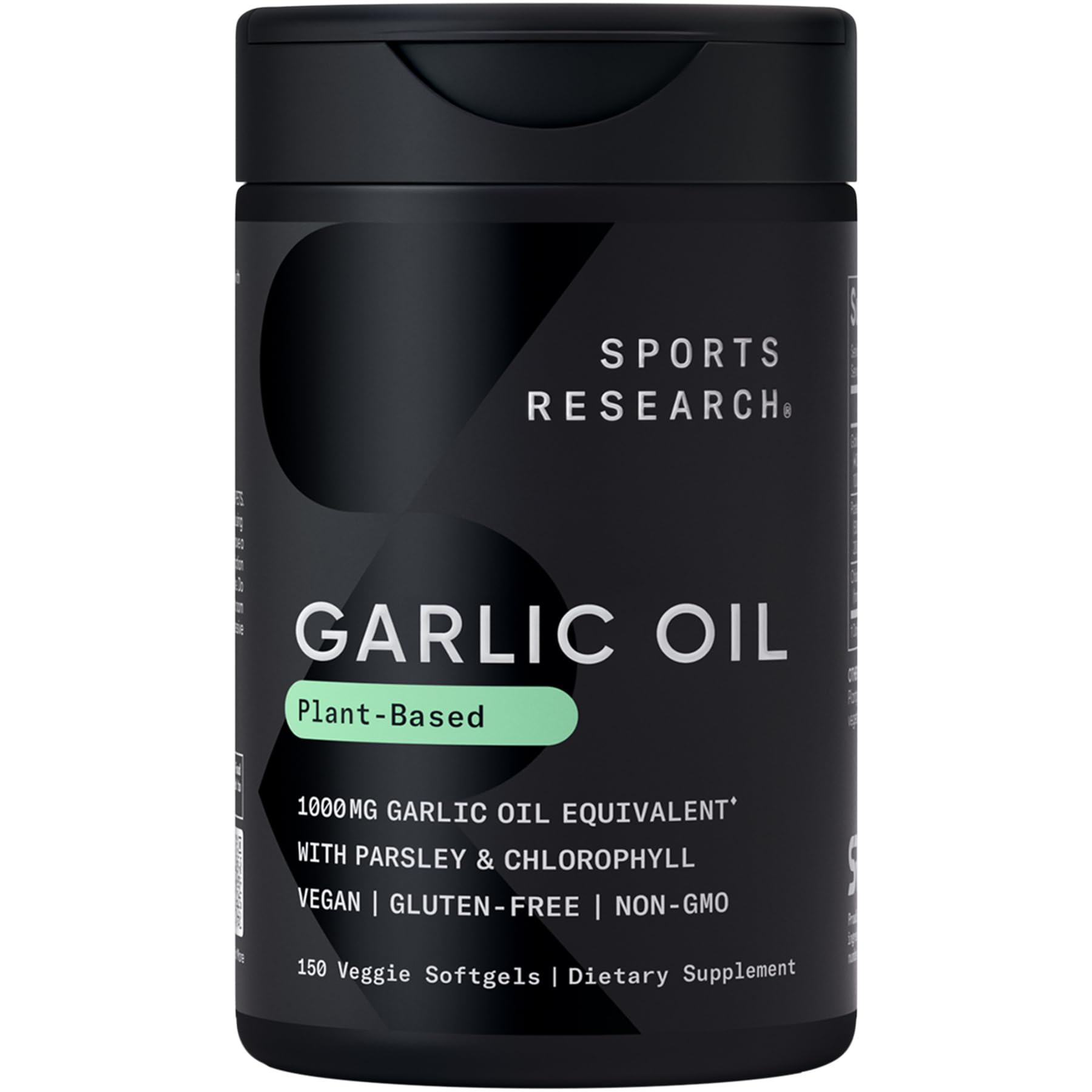 Sports Research® Odorless Garlic Oil Pills with Parsley & Chlorophyll - Vegan Certified · Non-GMO · Gluten Free - 150 Plantgel Capsules - Maple Wellness Supplements