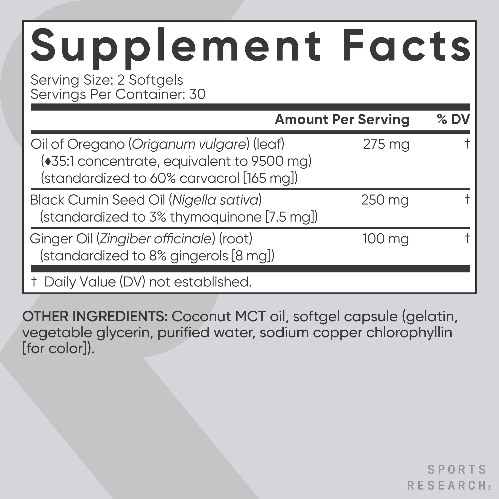 Sports Research® Oil of Oregano 9500mg w/Black Seed Oil & Coconut MCT Oil - Antioxidant Combination Supplement Rich in Thymoquinone & Carvacrol - Gluten Free · Non-GMO - 60 Softgels - Maple Wellness Supplements